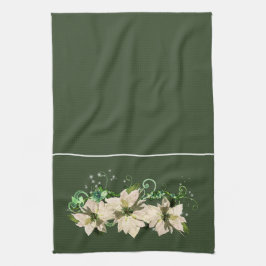 Julgrön och vit Poinsettia kökshandduk