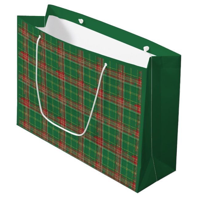 Julgrön röd Rutig Stor Presentpåse (Framsidan Vinklad)