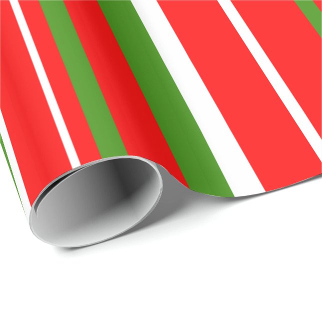 Julgrön, röd, vit streckkod randig presentpapper (Rullad Hörn)