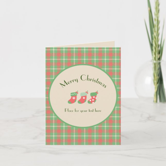 Julgrön rutig vikt julkort helgkort (Framsida)