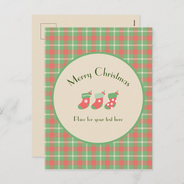 Julgrön rutmönster helg vykort (Fram/baksida)