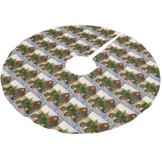 Julgrön traktor med lysande ljus julgransmatta borstad polyester (Vinklad)
