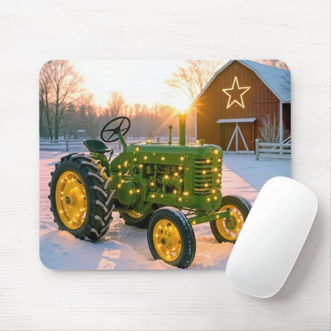 Julgrön vintage-traktor med höjdagsljus musmatta (Med mus)