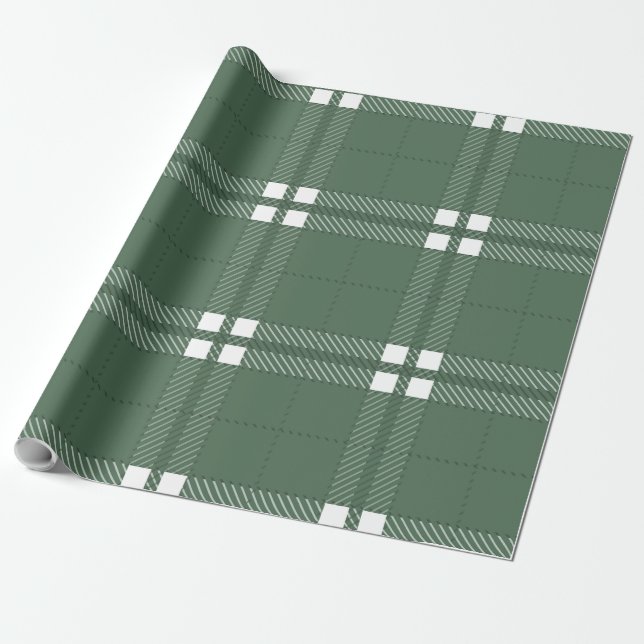 Julgrön vit Gingham-ruta Mönster Presentpapper (Utrullad)