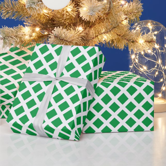 Julgrön vit rutig diamantmönster modern presentpapper (Helgdagar)