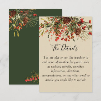 Julgröna Bröllopsdetaljkort med Grönt Inbjudningar