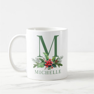 Julgrönsaklig bukett blomster monogram namn kaffemugg