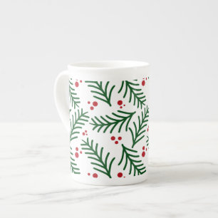 Julgrönska Bär Hantverk Modern Helg Benporslin Mugg