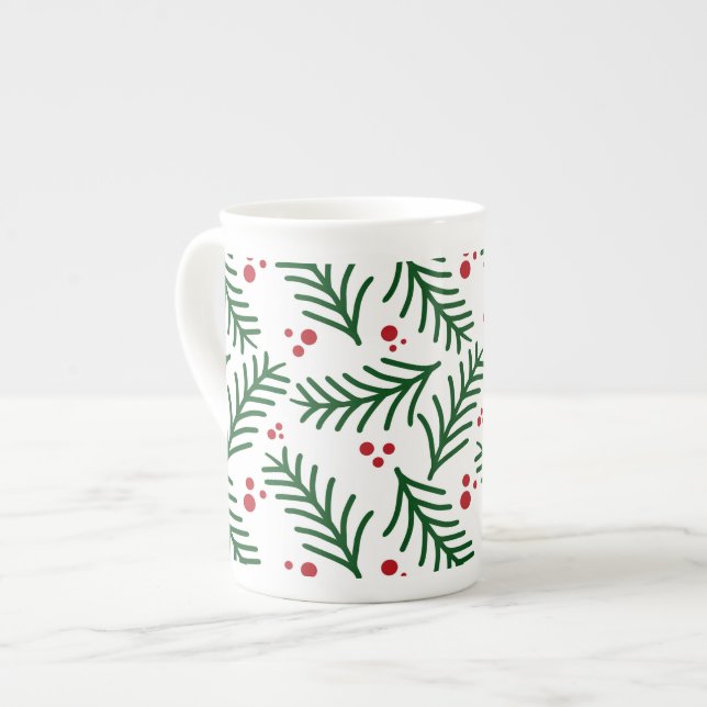 Julgrönska Bär Hantverk Modern Helg Benporslin Mugg (Framsida vänster)