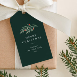 Julgrönt blad Minimal typografi Grön Presentetikett