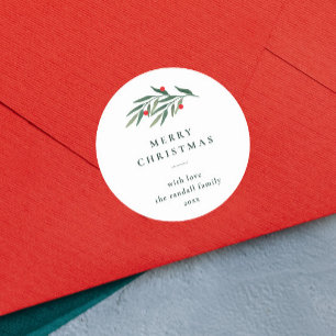 Julgrönt blad Minimal typografi Vit Runt Klistermärke