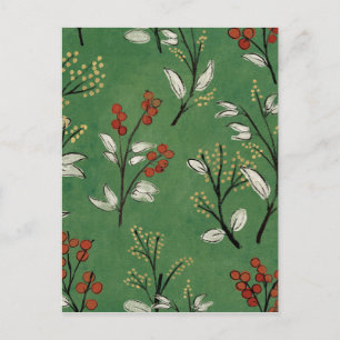 Julgrönt blomster Mönster Vykort