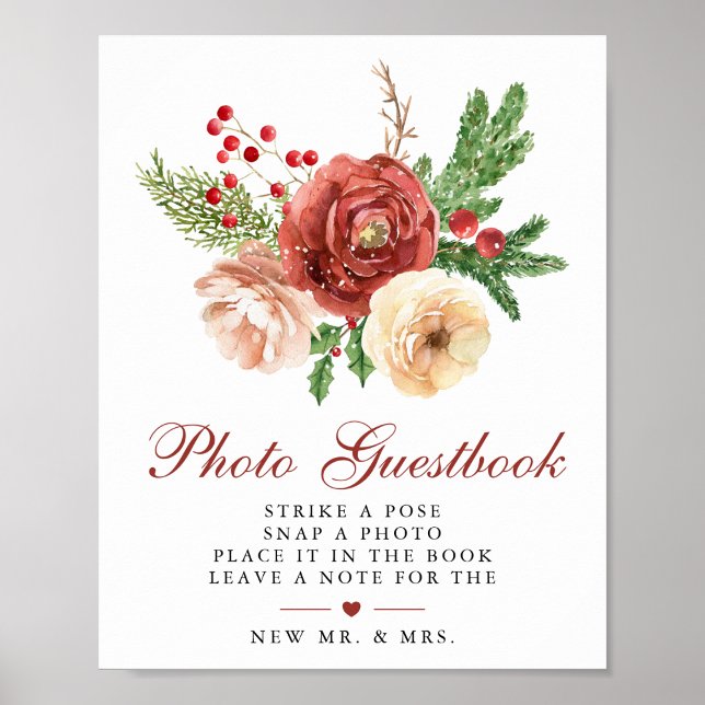 Julgrönt blomsterbröllops fotogästbok  poster (Skapare uppladdad)