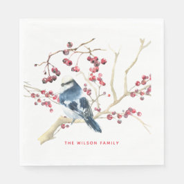 Julgrönt med fågel - Personlig juldekoration Pappersservett