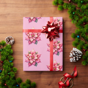 Julgrönt med rosa julstjärna presentpapper