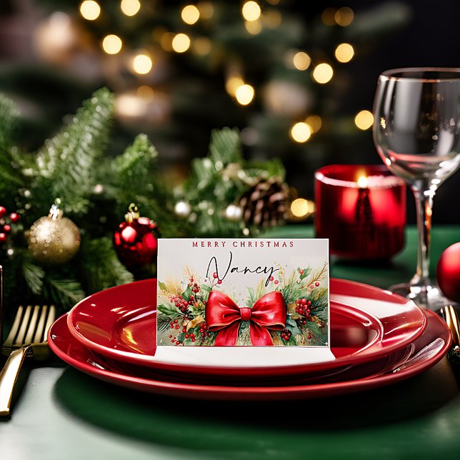 Julgrönt och band anpassat placeringskort (Skapare uppladdad)