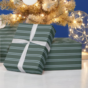 Julgrönt och blått vågigt randigt tema presentpapper