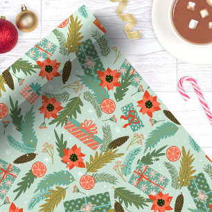 Julgrönt Poinsettia Mint Botanisk Presentpapper