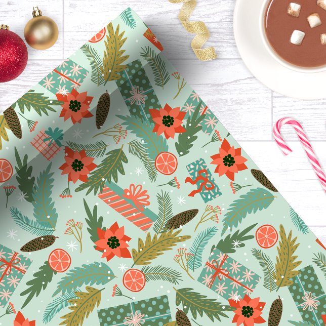 Julgrönt Poinsettia Mint Botanisk Presentpapper (Skapare uppladdad)