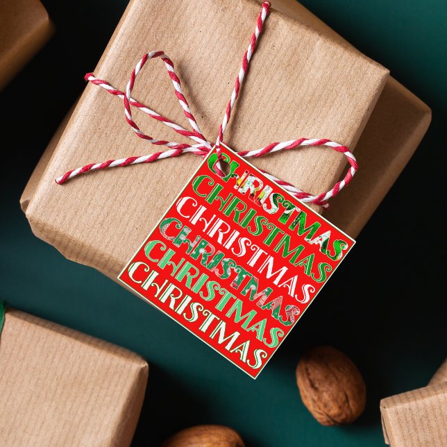 Julgrönt Rött Festligt Gåvor Etiketter (Skapare uppladdad)