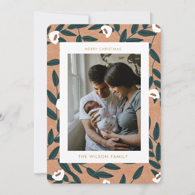 Julgrönt Söt Familj Foto Högtid Julkort (Framsida)