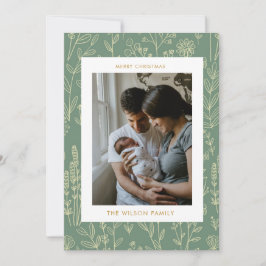 Julgrönt Sött Familjefoto Högtid Julkort