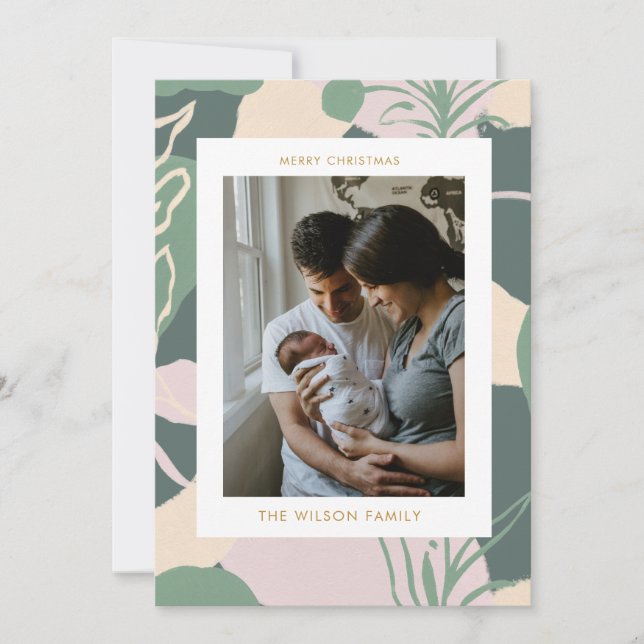Julgrönt Sött Familjefoto Semester Julkort (Framsida)