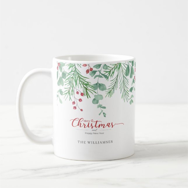 Julgrönt vattenfärgspersonaliserad mugg (Vänster)