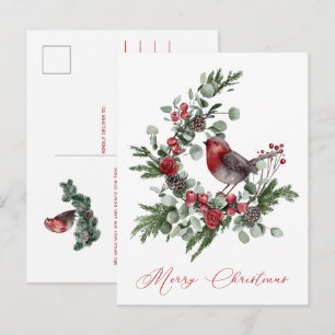 JulGröntar, Gräs Cones, Red Grått Wren Vykort