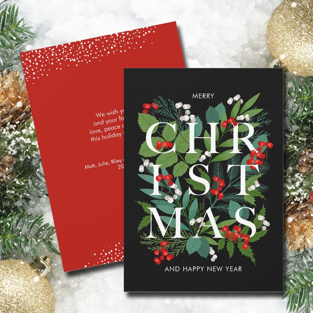 JulGröntar och bär Julkort (Christmas Greens and Berries Flat Holiday Greeting Cards)