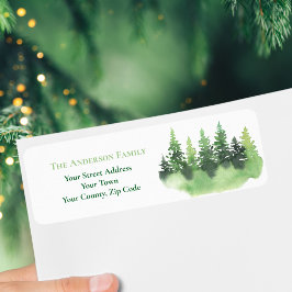 JulGrönten Winter Forest Fir Träd Namn Returadress Etikett