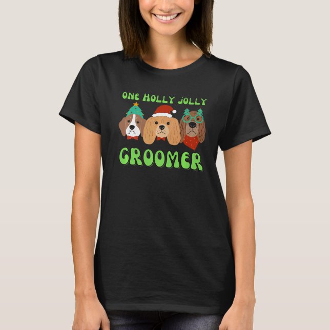 Julgroomer hund Rullande salonjobb T Shirt (Framsida)