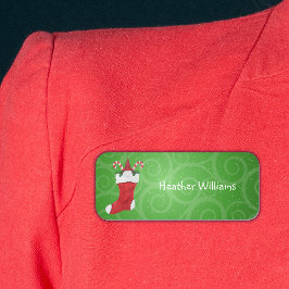 Julgrum i Red Stocking Holly-Polkagrisar Namnbricka