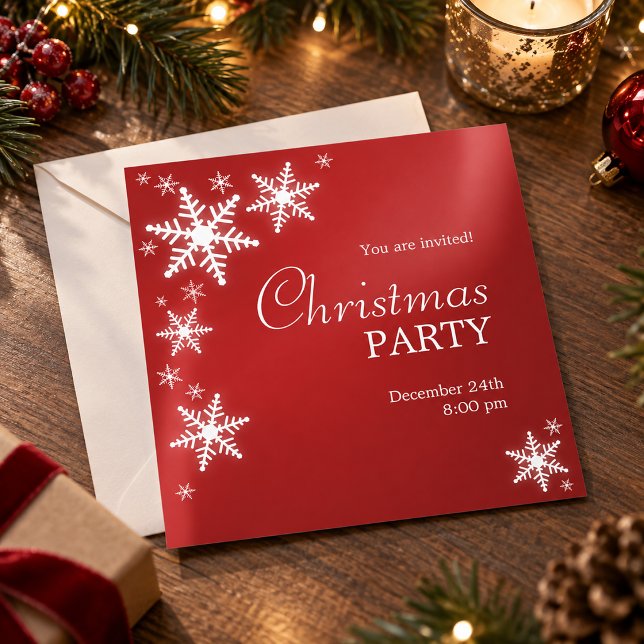 Julgrupper Snöflingor Röda Julfest Inbjudan (Christmas party invitation)