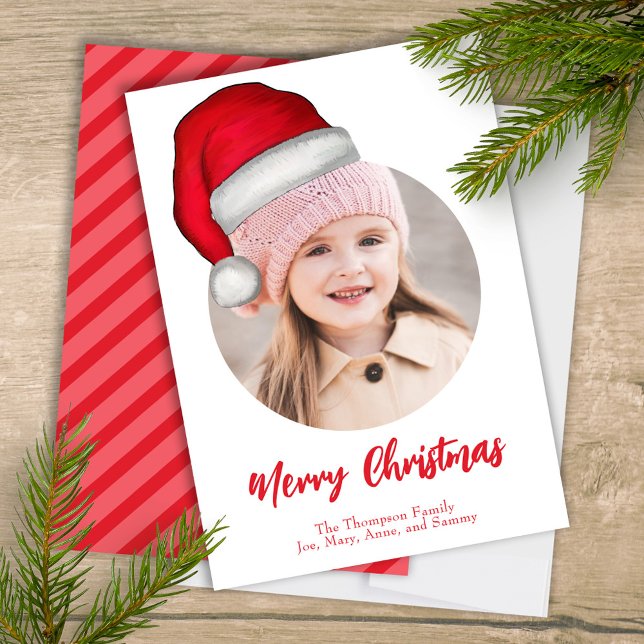 Julgrus Santa Elf Funny Whimsical 1 Photo Julkort (Merry Christmas cute whimsical photo greeting card with a single photo template. )