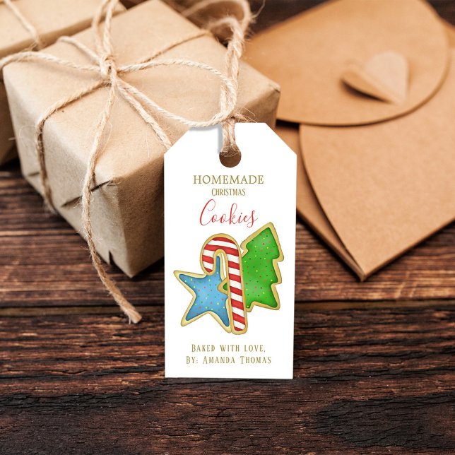 Julgrutans hemgift med Kärlek Cookies Presentetikett (Christmas cute whimsical cookies colorful holiday gift tag. )