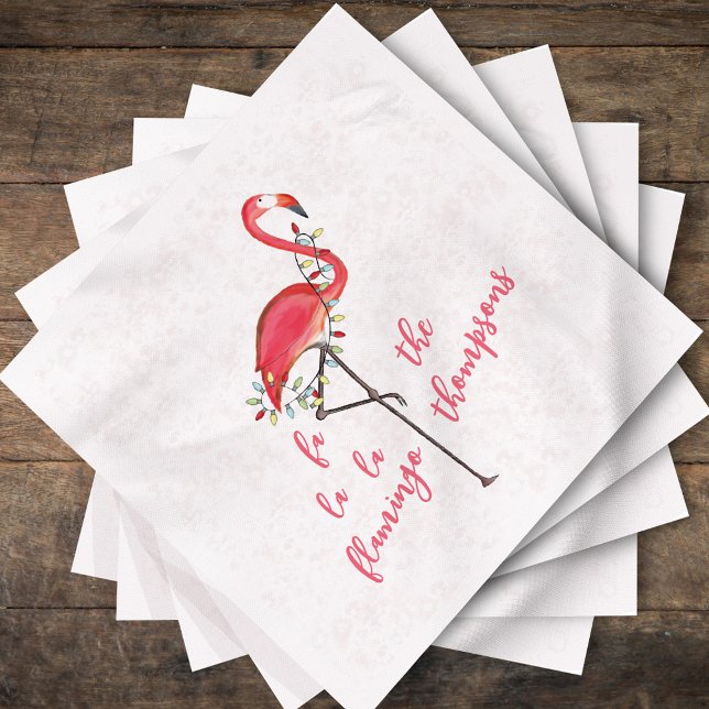 Julgrute Festive Flamingo String Ljus Napk Pappersservett (Fa la la la la flamingo custom party pink flamingo Christmas napkins)