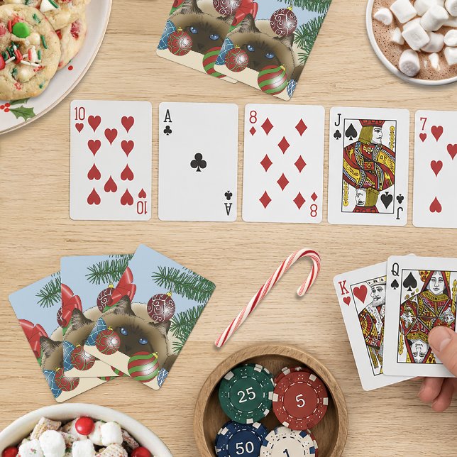 Julgrykta Siamkattsprydnad Rolig Casinokort (Skapare uppladdad)