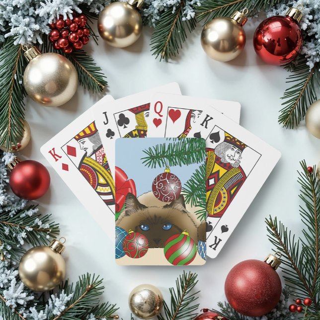 Julgrykta Siamkattsprydnad Rolig Casinokort (Skapare uppladdad)