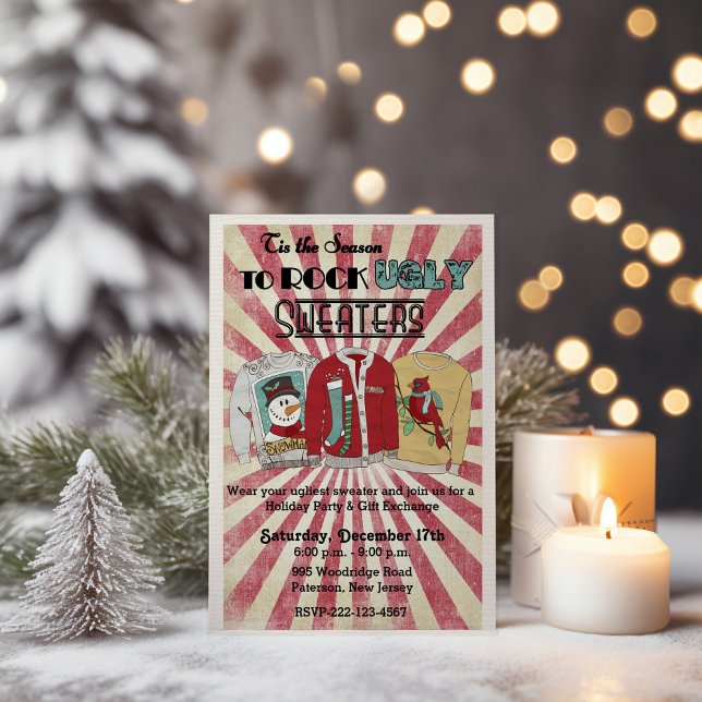Julgrymås julfestinbjudan med retrotröja inbjudningar (Skapare uppladdad)