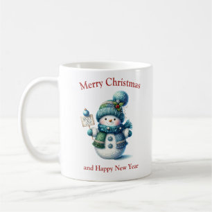 Julgryn med blå halsduk och hatt kaffemugg