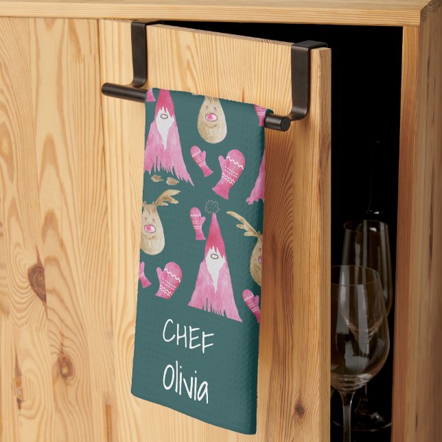 Julgryn och renar med handskar kökshandduk (Thirds Fold)