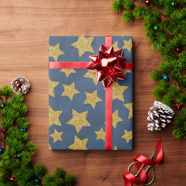 Julgyllene glitterstjärna på akrylblå bakgrund presentpapper (Julgåva)