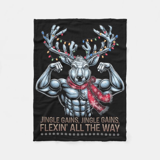 Julgymmet Workout Reindeer Gains Flexing All T Fleecefilt (Framsidan)