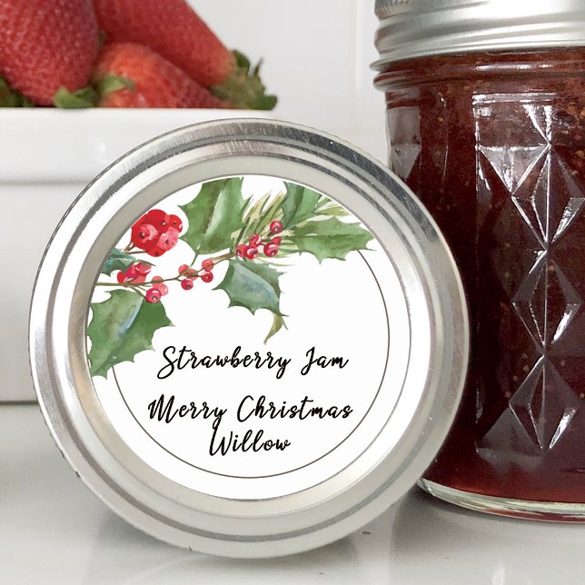 Julhäck tom runt klistermärke (Holly Berry Blank Jar Canning Homemade Classic Round Sticker)