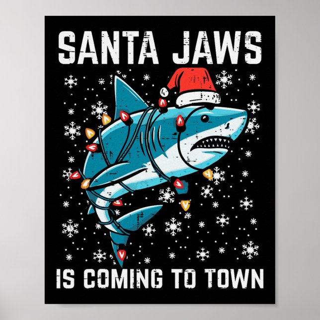 Julhaj Santa Jaws Julafton Manar Boys Kids Yout Poster (Framsidan)