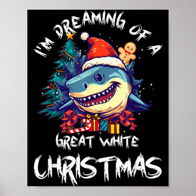 Julhaj Shark Santa Hatt Jul Santa Tänder Rolig Sha Poster (Framsidan)