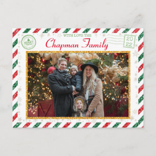 Julhälsans familj Foto Glitter Luft Mail Vykort