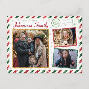 Julhälsans familj Foto Glitter Luft Mail Vykort