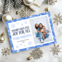 Julhälsning Blå Snöflingor Familjefoto